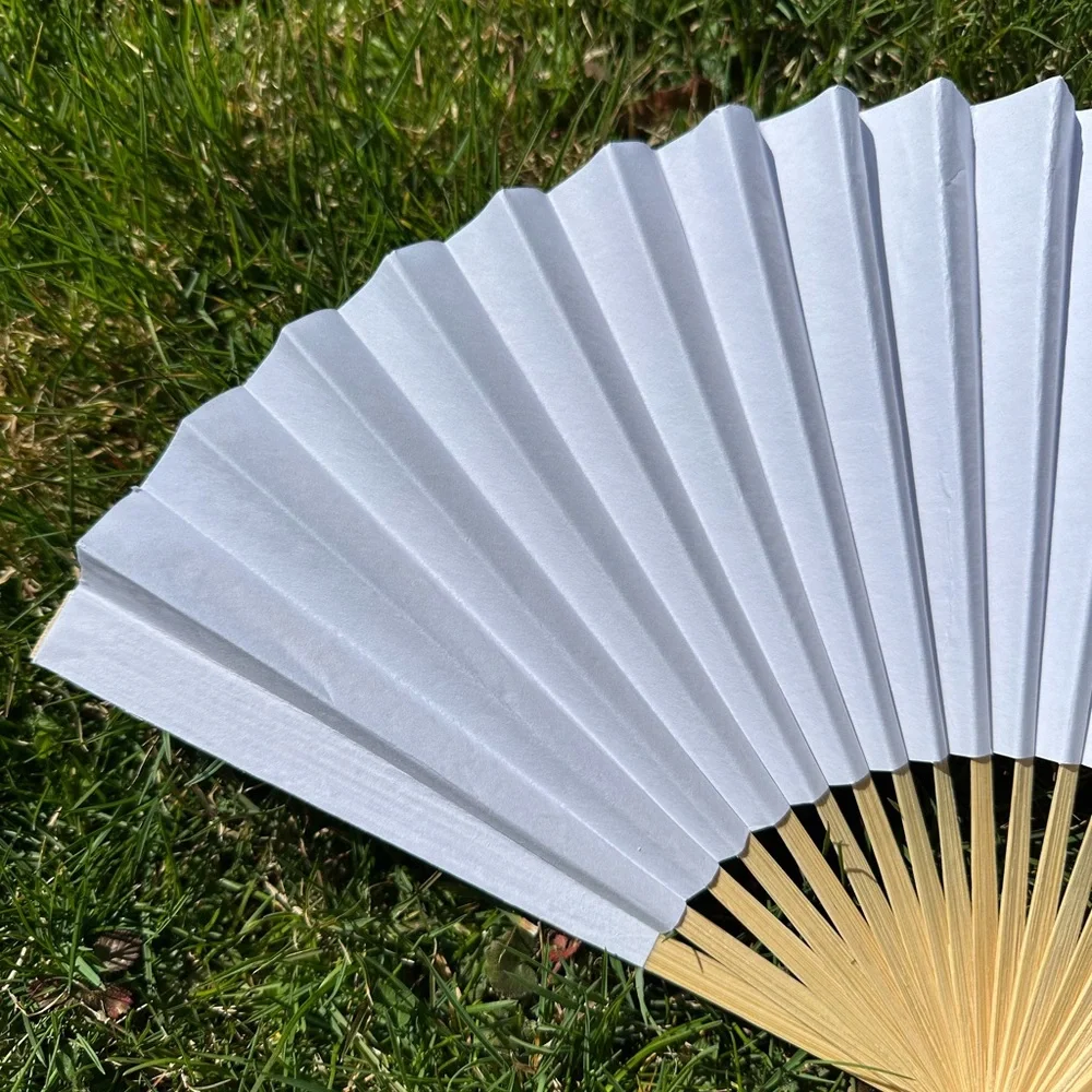 5 White Paper Fans for Wedding Favors - Set of 5 White Paper Fans